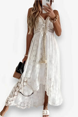Lace Suspender White Midi Dress