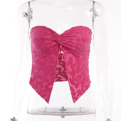Textured Knotted Ruched Slit Sweetheart Neck Backless Tube Top