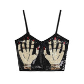 Palm Pattern Glitter Backless Contrast Cami Top