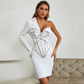 One-Shoulder Diamond-Encrusted Party Dress