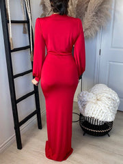 V Neck Long Sleeve Slim Fit Dress