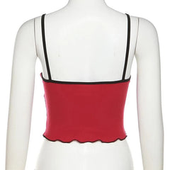 Ribbed Contrast Ruffle Self Tie Backless Cami Top