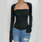 Solid Long Sleeve Shrug Slit 2 Piece Tube Top