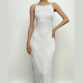 Textured Slit Backless Solid Cami Midi Dress