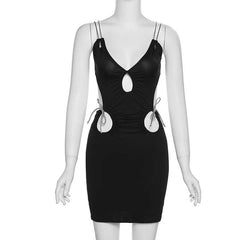 Hollow Out Deep V Neck Knotted Cami Dress