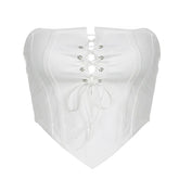 Solid Lace Up Self Tie Backless Tube Top