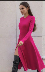 American Waist Slimming Long-Sleeved Milk Silk Dress