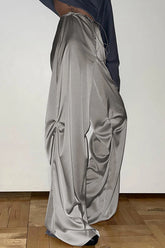 Satin Drawstring Low-Waisted Long Pants