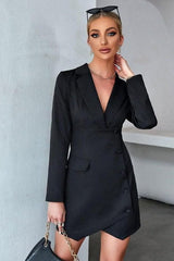 V-Neck Black Suit Dress