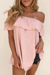 Fashion Casual Solid Patchwork Off The Shoulder T-Shirts