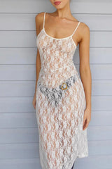 Mesh Petal Embroidery Tie-Back Cover-Up Dress