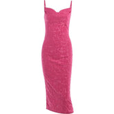 Textured Solid Cowl Neck Zip-Up Slit Cami Midi Dress