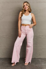 Risen Raelene Full Size High Waist Wide Leg Jeans In Light Pink