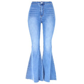 High Quality Women Retro High Waist Jeans Spring Autumn Stretch Wash Thin Wide Leg Pants Flared Denim Trousers Female J034