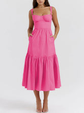Strap Solid Color Charming A-Hem Midi Dress