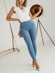 Slim Lacy White V-Neck Tee