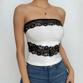 Backless Lace Hem Patchwork Contrast Tube Top