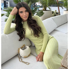 Slim Long-Sleeved Knitted Long Dress