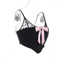Bowknot Lace Patchwork U Neck Backless Cami Crop Top