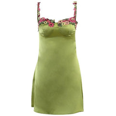 Satin Flower Applique Contrast Zip-Up Cami Mini Dress