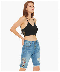 Three-Dimensional Embroidered Slim Stretch Jeans