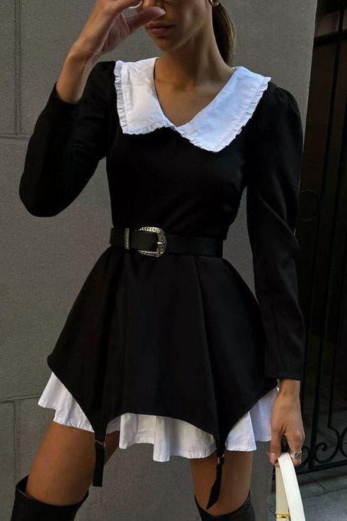 Doll-Neck Black Dress