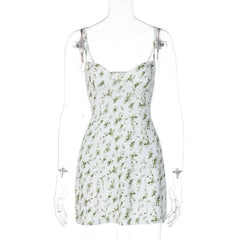 Low Cut Sleeveless Flower Pattern Backless Cami Mini Dress