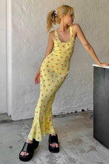 French Floral Suspender Beach Fishtail Maxi Dress