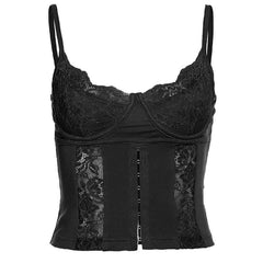 Corset U Neck Button Solid Lace Cami Crop Top