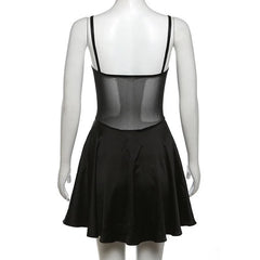 Mesh Solid See Through Ruffle Backless Cami Mini Dress