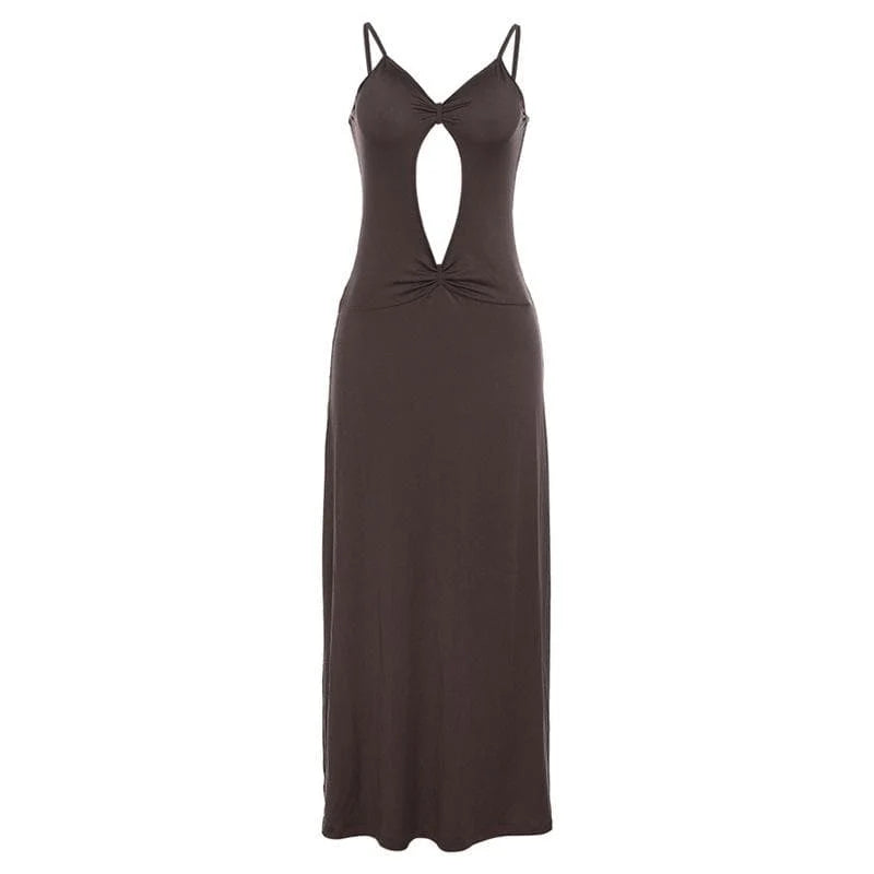 Hollow Out Backless Sweetheart Neck Sleeveless Ruched Cami Dress