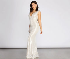 Diane Sequin Drape Charming Back Formal Dress