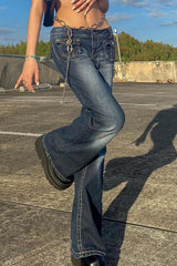 Pocketed Low-Waisted Flares Jeans