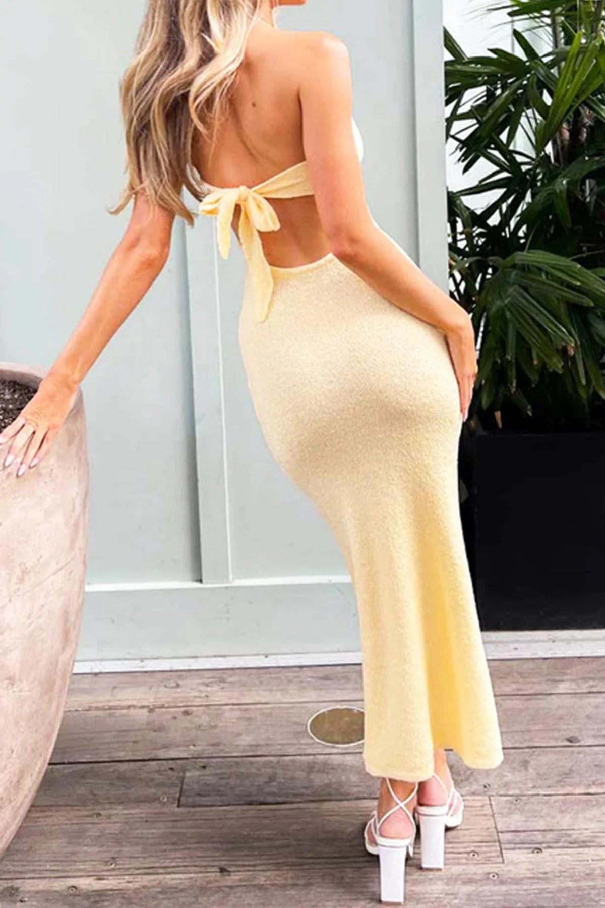 Low Cut Tie-Back Strapless Dress