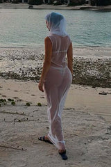 White Sleeveless Hoodie Cover-Up Dress