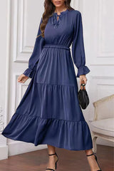 Fashion Elegant Solid Frenulum Lotus Leaf Collar Long Dress Dresses(8 Colors)