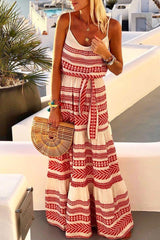 Cityhottie Geometric Printed Loose Ankle Length Dress���4 Colors���