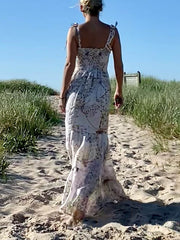 Elegant Vacation Print Charming Pleated Tiered Dress