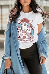 Cityhottie Colorful Cow Carton Print T-Shirt