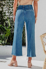 Single-Breasted High Waist Cropped Jeans