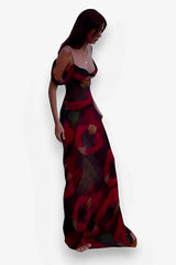 Printed Sleeveless One Shoulder Long Dress