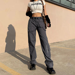 Vintage Streetwear Cargo Pants Women Harajuku Street Loose Straight Women Jeans Casual Slim Versatile High Waisted Jeans Pants