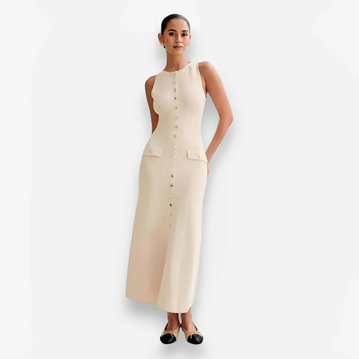 Temperament Sleeveless Round Neck Slim Long Dress