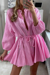 Single-Breasted Tie-Waist Ruffle Dress