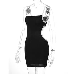 Hollow Out Knitted Square Neck Contrast Cami Dress