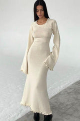 Fungus Edge Backless Knitted Long Dress