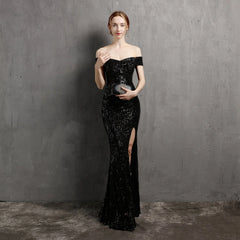 Clara Glitter Off The Graceful Shoulder Split Dress For Prom