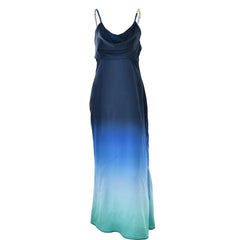 Cowl Neck Gradient Backless Ruched Cami Maxi Dress