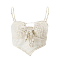 Textured Drawstring Square Neck Solid Hollow Out Cami Top