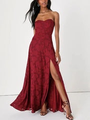 Evening Gown Strapless Slim Graceful Fit Slit Maxi Dress